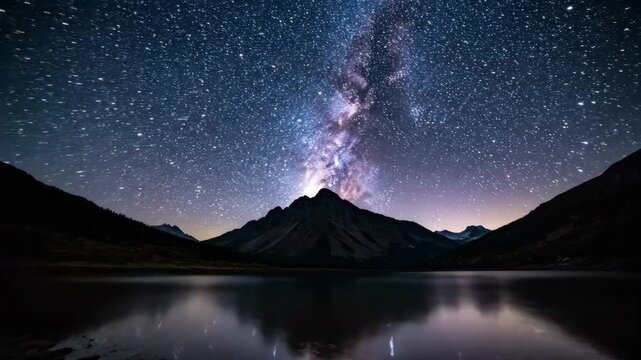 Stunning Night Sky Over Mountainous Lake Landscape Depicting the Milky Way Universe