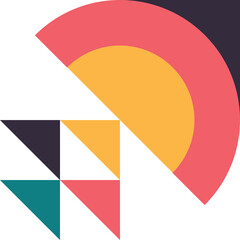 Abstract Geometric Design With Concentric Circles And Triangles In Warm Colors And Teal Accents On Transparent Background