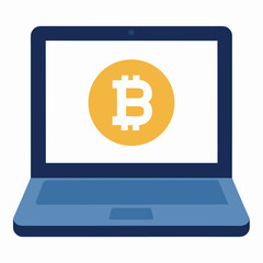 Laptop displaying bitcoin symbol on screen, representing digital currency and technology
