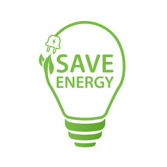 Save energy symbol. Light bulb with energy icon and green leaf. Energy icon with green leaf. Eco friendly, environmentally. Eco icons. Vector illustration