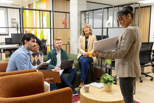 Diverse business team collaborating during office meeting