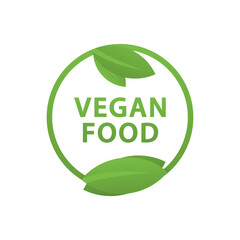 Vegan food icon. Green leaf. Bio, Ecology. Organic natural food labels. Vector illustration