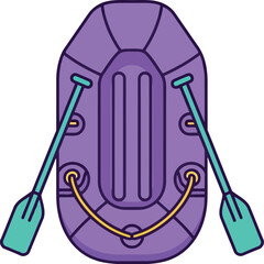 Purple inflatable raft with paddles top view