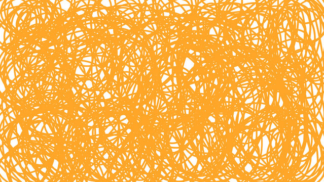 Abstract orange scribble pattern forming overlapping circular loops with white gaps in between.