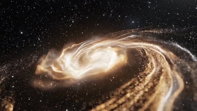 Stunning spiral galaxy formation in space with bright stars and cosmic dust particles