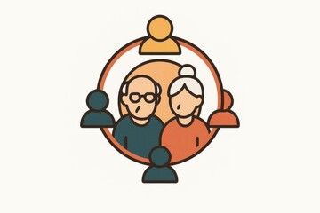Obraz premium Elderly Care Community: Stylized flat icon of community support network, minimal geometric illustration 