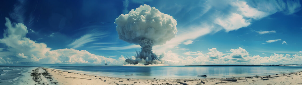 Nuclear weapon explosion in the ocean. Nuclear weapons testing.