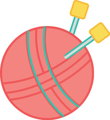 Pink yarn ball with knitting needles