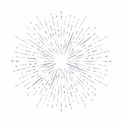 Obraz premium Hand drawn starburst illustration with radiating light rays. A decorative line art icon element with a vintage firework or confetti pop effect