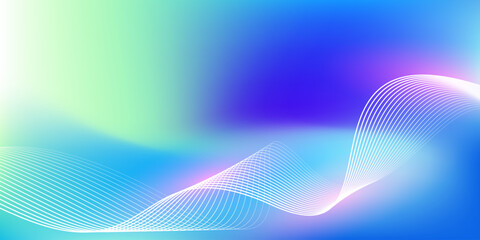 Abstract blue gradient background with shining lines waves. Minimalist background for banner, poster