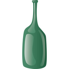 A tall green glass bottle with a long slender neck and a rounded body shown on a transparent background with smooth gradients and highlights