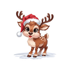 Cute Christmas Reindeer Cartoon with Santa Hat