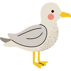 Cartoon Gull Bird With Yellow Beak And Feet Pink Cheeks Standing On Transparent Background