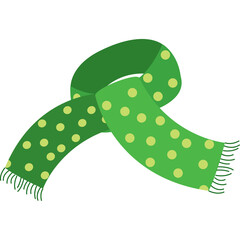 A Knotted Green Scarf with Yellow Polka Dots and Fringed Ends Isolated on Transparent Background Perfect for Winter Fashion and Accessories Collections