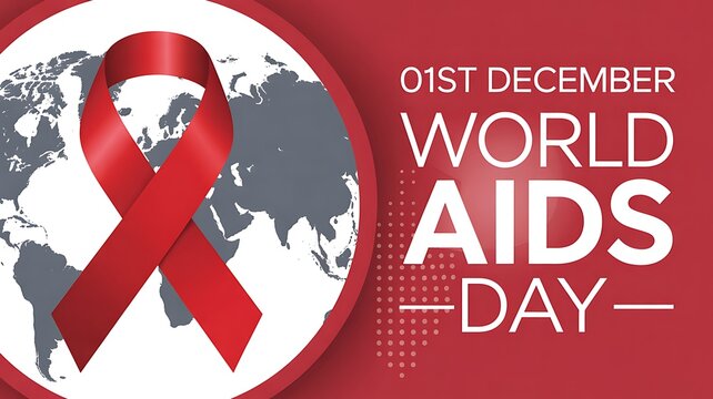 World aids day awareness with red ribbon and world map on gradient red background