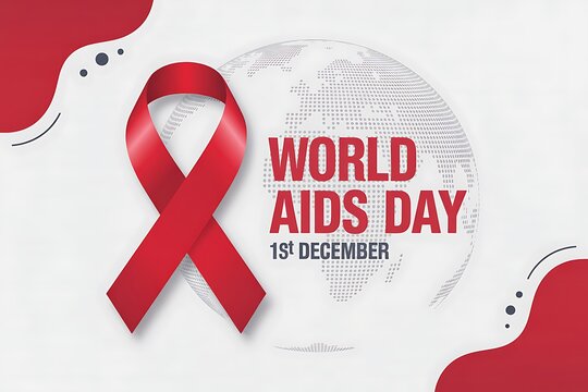 World aids day awareness with red ribbon and globe isolated on white background - Powered by Adobe
