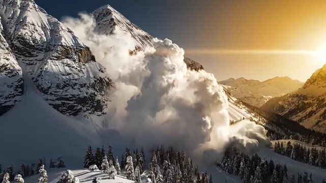 Powerful avalanche on snowcovered mountain. Suitable for disaster or naturerelated content needing impactful visuals. Perfect for websites or presentations.
