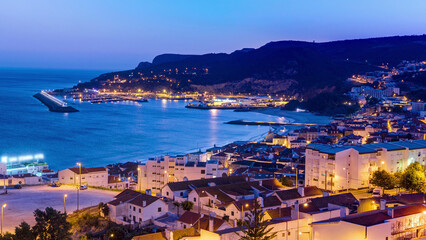 Twilight after sunset in Sesimbra, Portugal timelapse