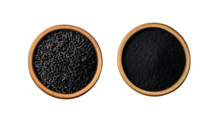 Two oval frames filled with black sesame seeds isolated on transparent background