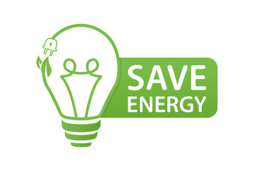 Save energy symbol. Light bulb with a energy icon and green leaf. Energy icon with green leaf. Eco friendly, environmentally. Eco icons. Vector illustration