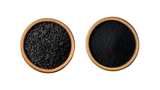 Two oval frames filled with black sesame seeds isolated on transparent background