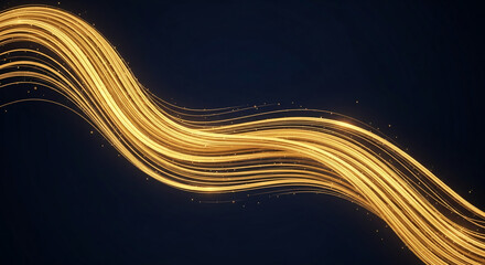 Golden, flowing filament on a dark background, creating a dynamic, abstract pattern. The wavy shape symbolizes motion, energy, and technological advancement