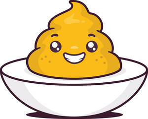 Cute kawaii deviled egg cartoon mascot character vector illustration isolated on white