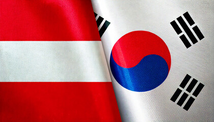 Fototapeta premium 韓国の国旗とオーストリアの国旗(Korea Flag & Austria flag.) 