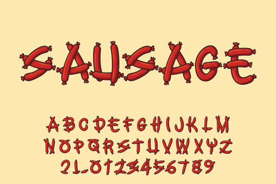 Funny Sausage Food Cartoon Font Alphabet