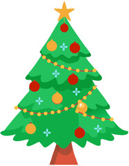 Cute Cartoon Christmas Tree Illustration with Decorations