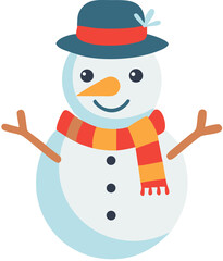 Christmas Snowman Character Illustration with Hat and Scarf