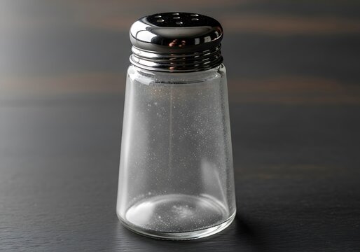 Elegant glass salt shaker with chrome top reflecting ambient light - Powered by Adobe