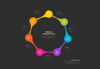 Colorful Circular Dark Timeline Infographic Template with Icons