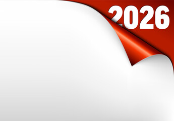 2026 Page Peel Corner - White Paper Revealing Red with New Year Date
