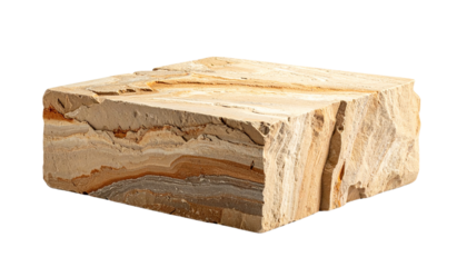 A natural rock block isolated on a white background, ideal for construction, landscaping, or decorative purposes.