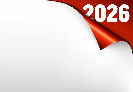2026 Page Peel Corner - White Paper Revealing Red with New Year Date