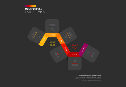 Multipurpose 6 Steps Template Infographic Design on Dark Background