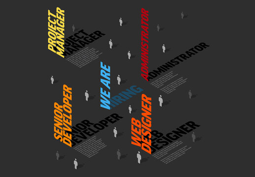 We Are Hiring - Job Recruitment banner flyer with isometric text and figures