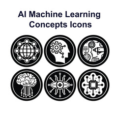 Fototapeta premium Six black and white machine learning concept icons