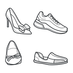 Naklejka premium Shoe Collection Line Art Vector Illustration