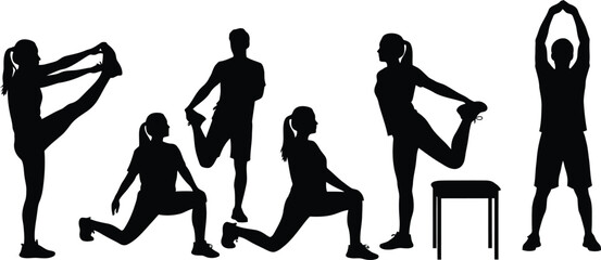 Fitness stretching exercise silhouettes set warm up and cool down routines for workout and healthy lifestyle vector illustration © Kafi