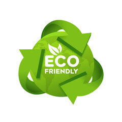 Eco friendly icons. Cartoon planet Earth. Recycle symbol with Earth. Green leaf leaves. Save green planet concept. Vector illustration