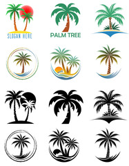 palm tree tropical logo for your business set logotype cartoon stock color and black and white vector illustration isolated onwhite background