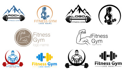 fitnessgym logo creative and original for your business or company set logotype cartoon stock color and black and white vector illustration isolated on white background