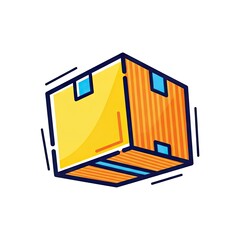 Isometric Illustration of a Cardboard Box with Blue Accents and Motion Lines on White Background