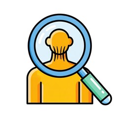 Abstract Illustration of Human Head and Neck Examined with Magnifying Glass in Yellow and Blue