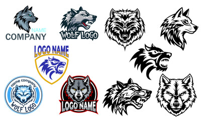 wolf logo creative and original for your business or company set logotype cartoon stock color and black and white vector illustration isolated on white background