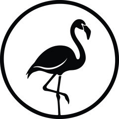 Illustration Single flamingo bird standing in circle silhouette vector