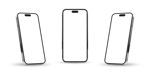 Realistic smartphone mockup. Mobile phone display. Isolated on white background, front and side views. Banner, Business, and App Design. Vector illustration