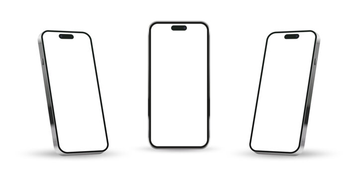 Realistic smartphone mockup. Mobile phone display. Isolated on white background, front and side views. Banner, Business, and App Design. Vector illustration